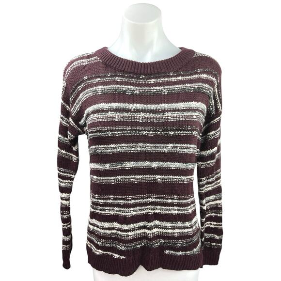 Calvin Klein Burgundy Marled Striped Knitted Crew Neck Pullover Sweater Top S - Picture 1 of 4
